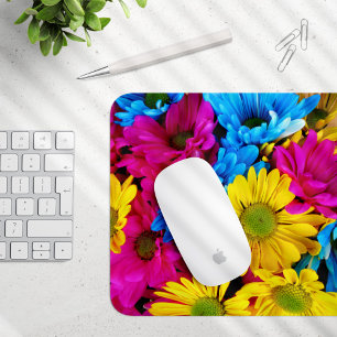 Farbige Blume, Milchprodukte - Blau-Gelb-Rosa Mousepad