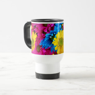 Farbige Blume, Milchprodukte - Blau-Gelb-Rosa Reisebecher