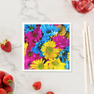 Farbige Blume, Milchprodukte - Blau-Gelb-Rosa Serviette