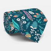 Farbige Blume mit blaugrünem Hintergrund Krawatte (Gerollt)