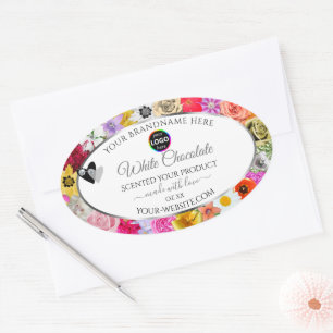 Farbige Blume mit dem Logo "White Product Labels" Ovaler Aufkleber