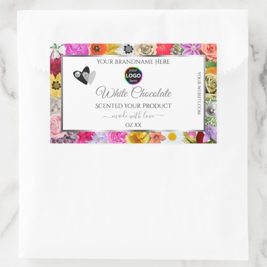 Farbige Blume mit dem Logo "White Product Labels" Rechteckiger Aufkleber (Tasche)