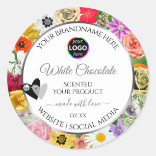 Farbige Blume mit dem Logo "White Product Labels" Runder Aufkleber