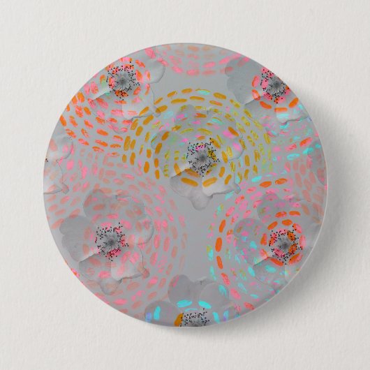 Farbige Blume mit gepunkteten grafischen Linien Button (Vorderseite)