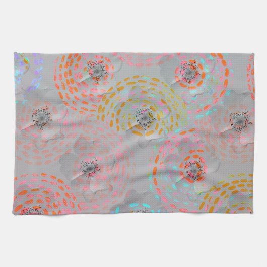 Farbige Blume mit gepunkteten grafischen Linien Geschirrtuch (Horizontal)