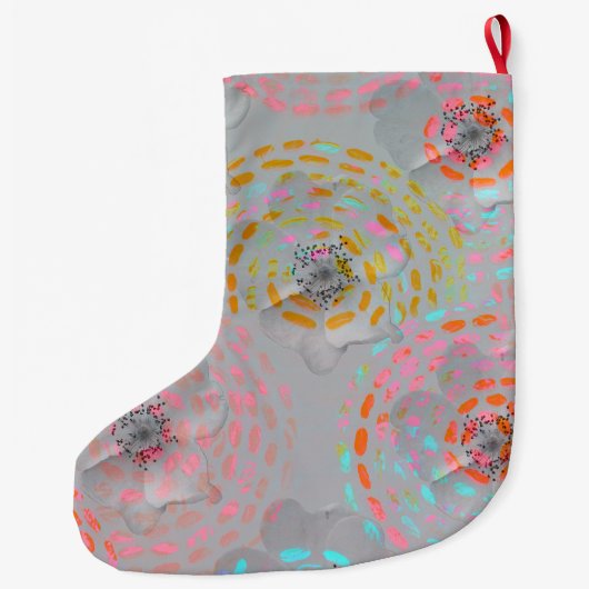 Farbige Blume mit gepunkteten grafischen Linien Großer Weihnachtsstrumpf (Rückseite)