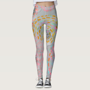 Farbige Blume mit gepunkteten grafischen Linien Leggings