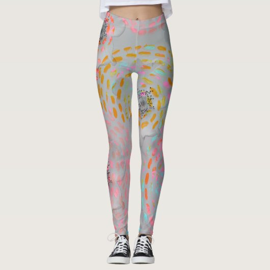 Farbige Blume mit gepunkteten grafischen Linien Leggings (Vorderseite)
