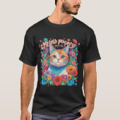 farbige Blume mit Katze T-Shirt (Vorderseite)