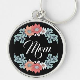 Farbige Blume mit Mama Schlüsselanhänger