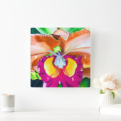 Farbige Blume mit Orchideen Quadratische Wanduhr (Zuhause)