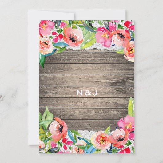 Farbige Blume Modernes, blumengeschmücktes Holz un Einladung (Rückseite)