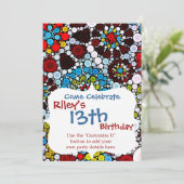 Farbige Blume Mosaikkreise Blasen Design Einladung (Stehend Vorderseite)