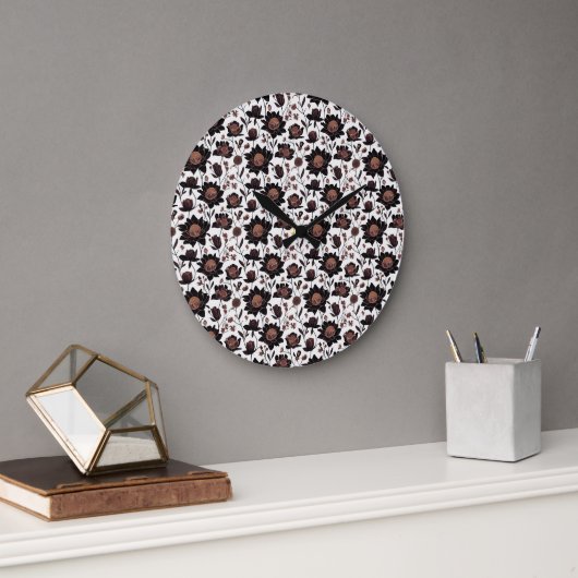 Farbige Blume Muster Design 23 - Wall Clock Große Wanduhr (Büro)