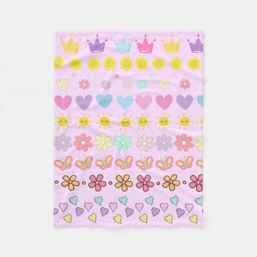 Farbige Blume - Muster für Sonne und Herz, rosa Bl Fleecedecke (Vorderseite)
