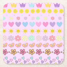 Farbige Blume - Muster für Sonne und Herz, rosa Bl Rechteckiger Pappuntersetzer