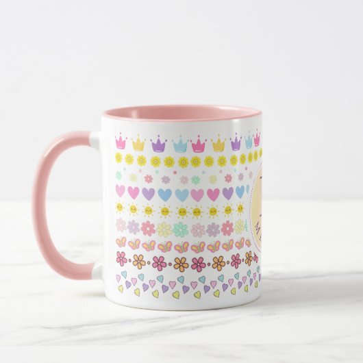 Farbige Blume - Muster für Sonne und Herz, rosa Bl Tasse (Links)