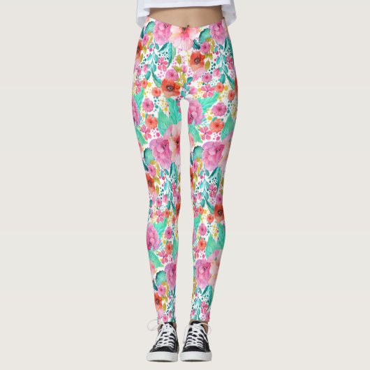 Farbige Blume Muster Leggings (Vorderseite)