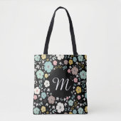 Farbige Blume Muster und Rahmen mit Monogramm Tasche (Vorderseite)