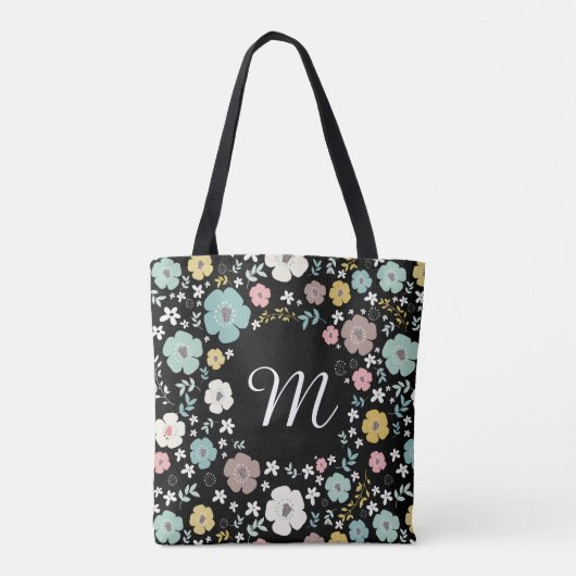 Farbige Blume Muster und Rahmen mit Monogramm Tasche (Rückseite)