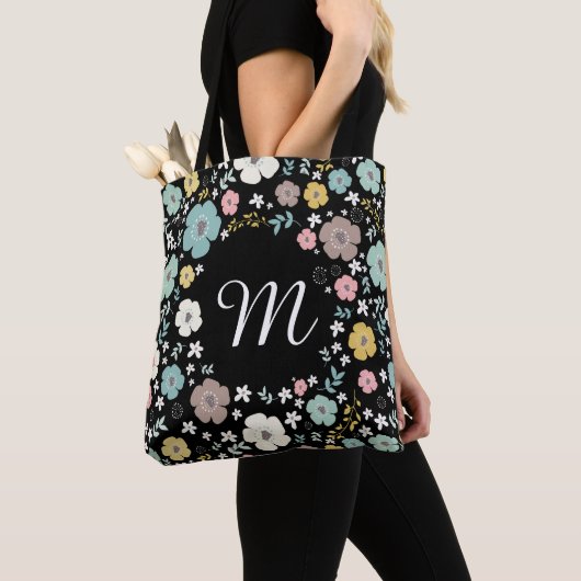 Farbige Blume Muster und Rahmen mit Monogramm Tasche (Von Nahem)
