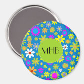 Farbige Blume, Muster von Blume, Monogramm Magnet (Vorderseite/Rückseite)