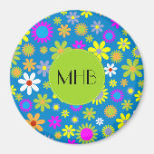 Farbige Blume, Muster von Blume, Monogramm Magnet (Vorne)