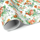 Farbige Blume Muster Weißer Hintergrund Geschenkpapier (Rolleneckpunkt)