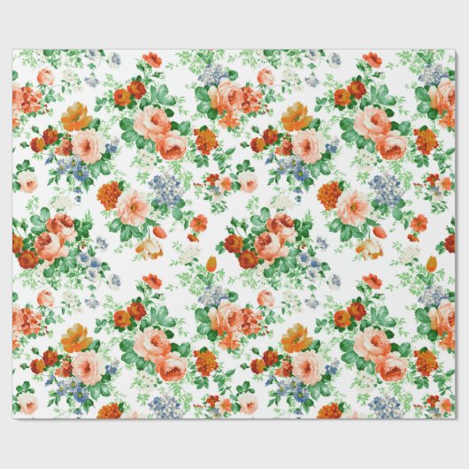 Farbige Blume Muster Weißer Hintergrund Geschenkpapier (Flach)