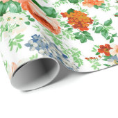Farbige Blume Muster Weißer Hintergrund Geschenkpapier (Rolleneckpunkt)