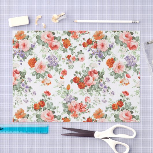 Farbige Blume Muster Weißer Hintergrund Seidenpapier (Handwerk)