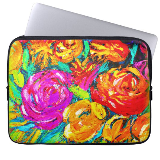 Farbige Blume Ölgemälde. Jetzt kaufen Laptopschutzhülle (Vorderseite)