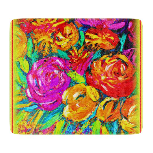 Farbige Blume Ölgemälde. Jetzt kaufen Schneidebrett (Vorderseite)