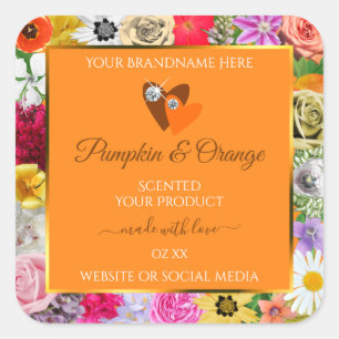 Farbige Blume Orangefarbene Produktmarken mit Herz Quadratischer Aufkleber