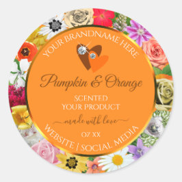 Farbige Blume Orangefarbene Produktmarken mit Herz Runder Aufkleber