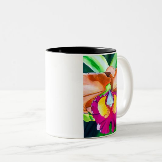 Farbige Blume Orchideen Zweifarbige Tasse (VorderseiteRechts)