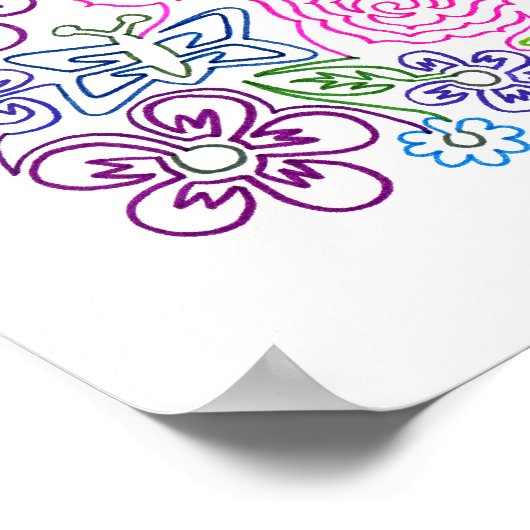 Farbige Blume Original Line Art Poster (Ecke)