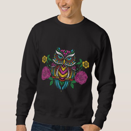 Farbige Blume Owl Graphic Floral Forest Animal Sweatshirt (Vorderseite)