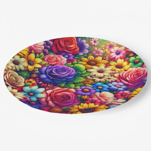 Farbige Blume Papierplatte Pappteller (Schrägansicht)