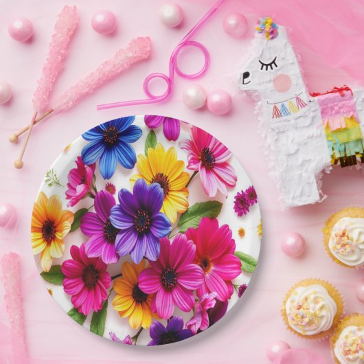 farbige Blume Pappteller (Party)