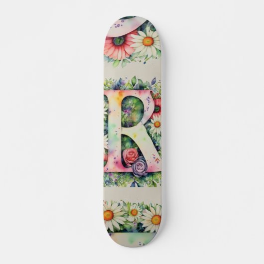 Farbige Blume Personalisiert Monogramm R Skateboard (Vorne)