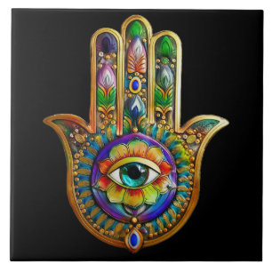Farbige Blume Petals Türkis drittes Auge Hamsa Fliese