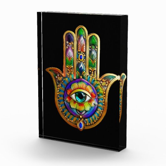 Farbige Blume Petals Türkis drittes Auge Hamsa Fotoblock (Rechts)