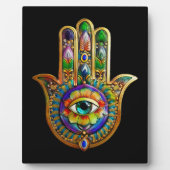 Farbige Blume Petals Türkis drittes Auge Hamsa Fotoplatte (Vorderseite)