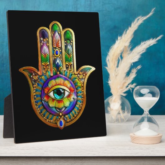 Farbige Blume Petals Türkis drittes Auge Hamsa Fotoplatte (Seite)