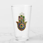 Farbige Blume Petals Türkis drittes Auge Hamsa Glas (Rückseite)