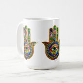 Farbige Blume Petals Türkis drittes Auge Hamsa Kaffeetasse (Vorderseite Links)