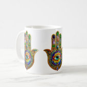 Farbige Blume Petals Türkis drittes Auge Hamsa Kaffeetasse (Vorderseite Links)