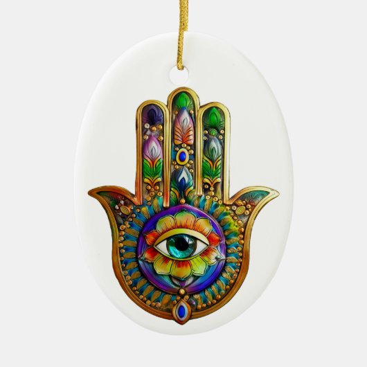 Farbige Blume Petals Türkis drittes Auge Hamsa Keramik Ornament (Vorne)