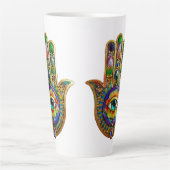 Farbige Blume Petals Türkis drittes Auge Hamsa Milchtasse (Vorderseite)